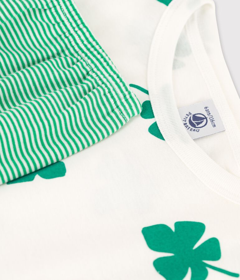 Kinder-Kurzpyjama aus Bio-Baumwolle mit Palmenmotiv f&uuml;r Jungen weiss/gr&uuml;n