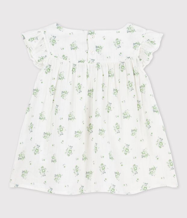 Gemusterte Bluse aus Bio-Musselin-Stoff f&uuml;r M&auml;dchen weiss/vielfarbig