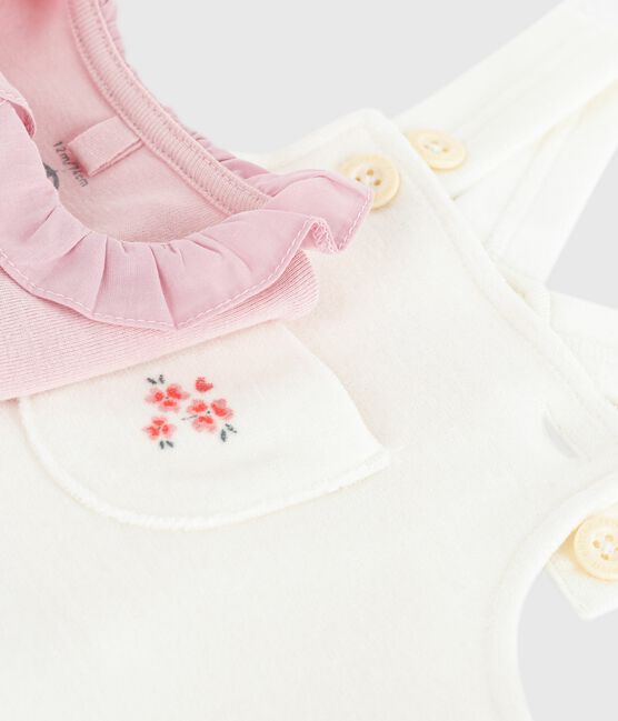 Baby-Latzhosen-Set aus einfarbiger Baumwolle mit hübschen Verzierungen MILK/ JOLI