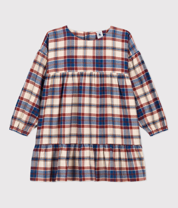 Kariertes Kinderkleid aus Flanell f&uuml;r M&auml;dchen naturfarben/vielfarbig