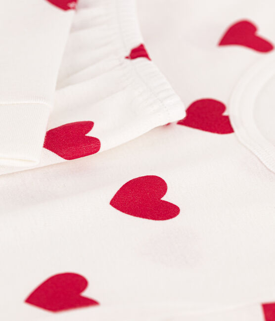 Körpernah geschnittener Pyjama aus Baumwolle für kleine Mädchen/kleine Jungen, mit Herzen weiss MARSHMALLOW/rot TERKUIT