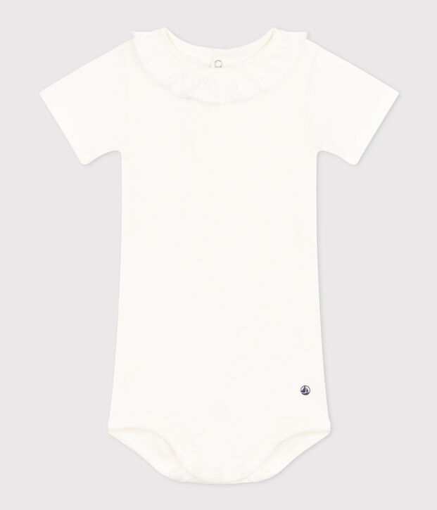 Kurz&auml;rmeliger Baby-Body aus Baumwolle mit R&uuml;schenkragen weiss