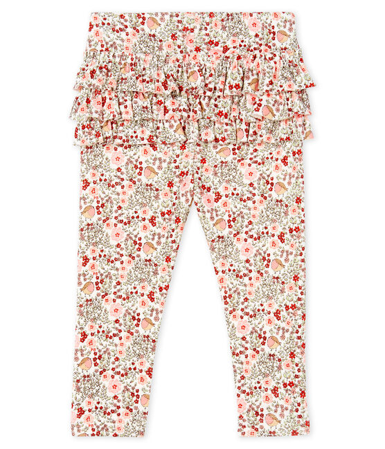 Gemusterte Baby-Legging mit Volants für Mädchen weiss MARSHMALLOW/weiss MULTICO