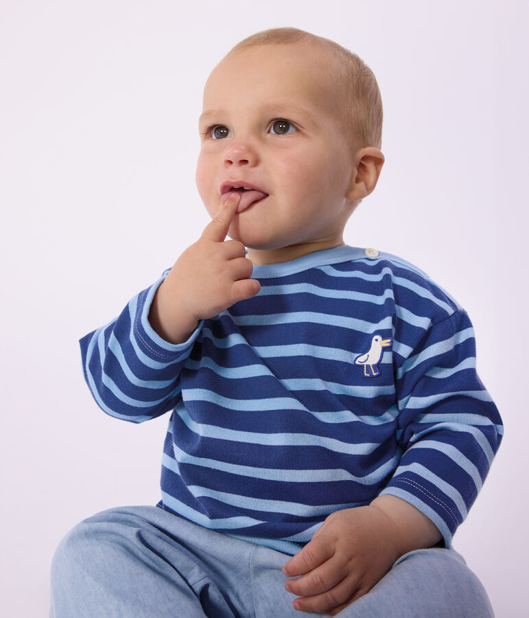 Baby-Streifenshirt aus Baumwolle mit M&ouml;wenaufn&auml;her CREPUSCULE/ FLO
