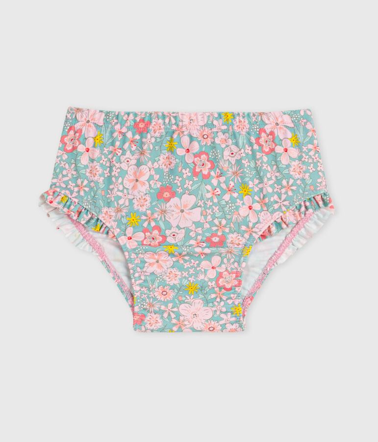 Baby-Badehose mit R&uuml;schen und Blumenmuster blau/vielfarbig