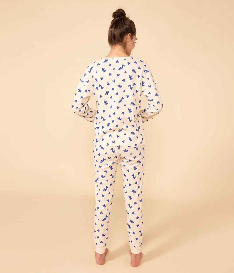 Pyjama aus Baumwolle mit Herzmotiv f&uuml;r Damen naturfarben/vielfarbig