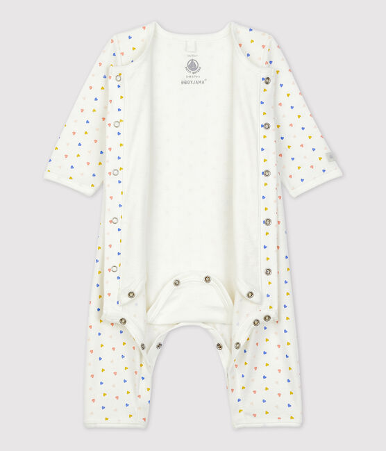 Fußloser Baby-Bodyjama aus Bio-Baumwolle weiss MARSHMALLOW/weiss MULTICO