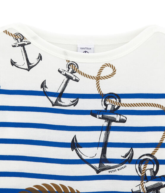 Jungen Streifenshirt im originellen Design weiss MARSHMALLOW/blau PERSE