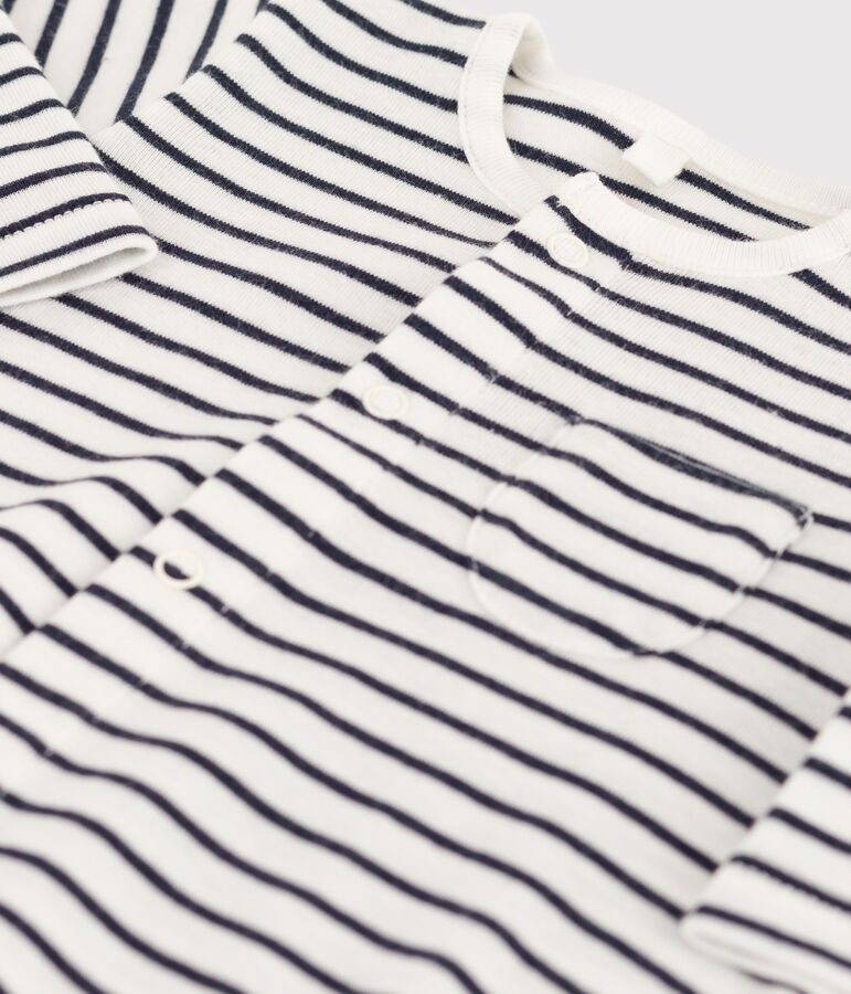 Gestreifter Baby-Langoverall aus Bio-Baumwolle weiss/blau