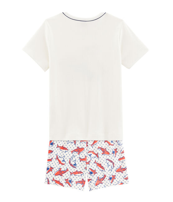 Rippstrick-Kurzpyjama für kleine Jungen weiss MARSHMALLOW/weiss MULTICO