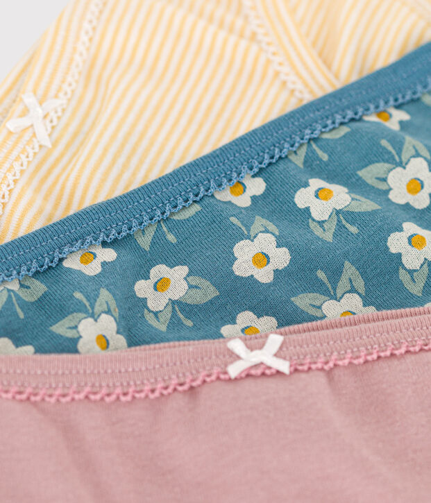 3er-Set Slips aus Baumwolle und Elastan mit Blumenmuster f&uuml;r M&auml;dchen vielfarbig