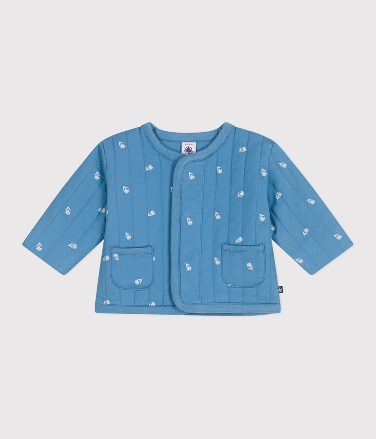 Baby-Jacke aus gesteppter Baumwolle mit Bl&uuml;mchenmuster blau/weiss