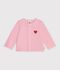 Baby-Cardigan aus einfarbiger Baumwolle mit Herzaufn&auml;her rosa