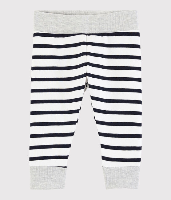 Gestreifte Baby-Hose für Jungen weiss MARSHMALLOW/blau SMOKING