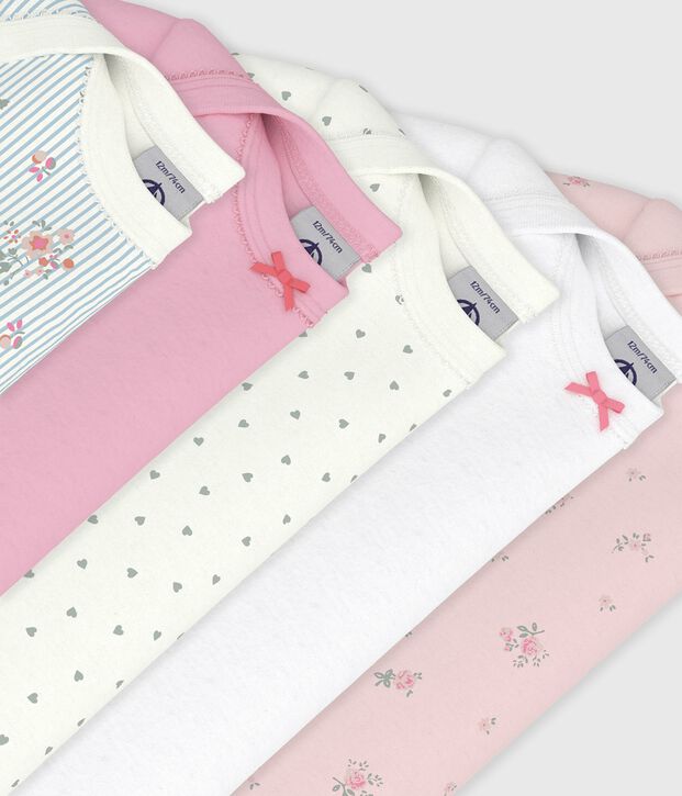 Set kurz&auml;rmelige Baby-Bodys aus Baumwolle mit Blumenmuster vielfarbig