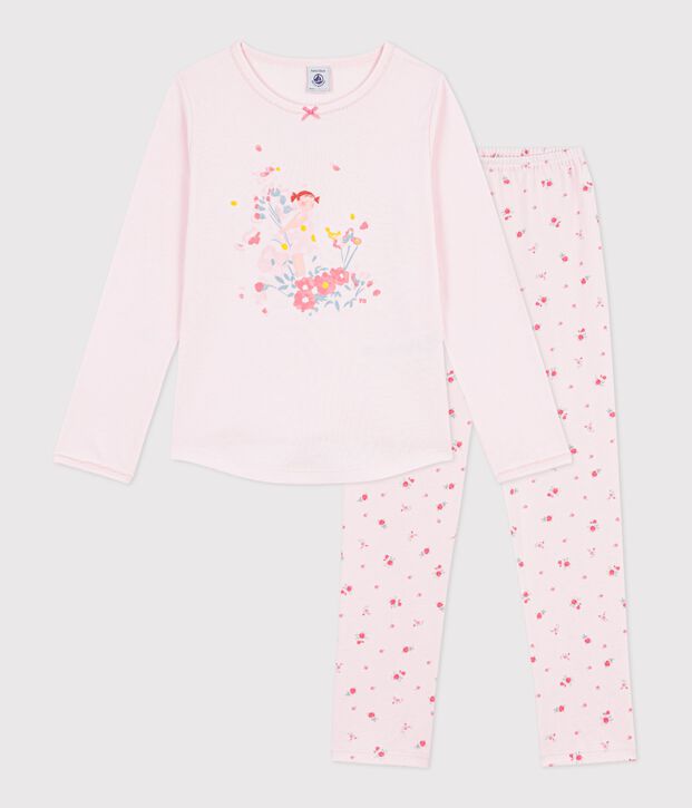 Kinder-Pyjama aus Baumwolle mit Blumenmotiv rosa/vielfarbig