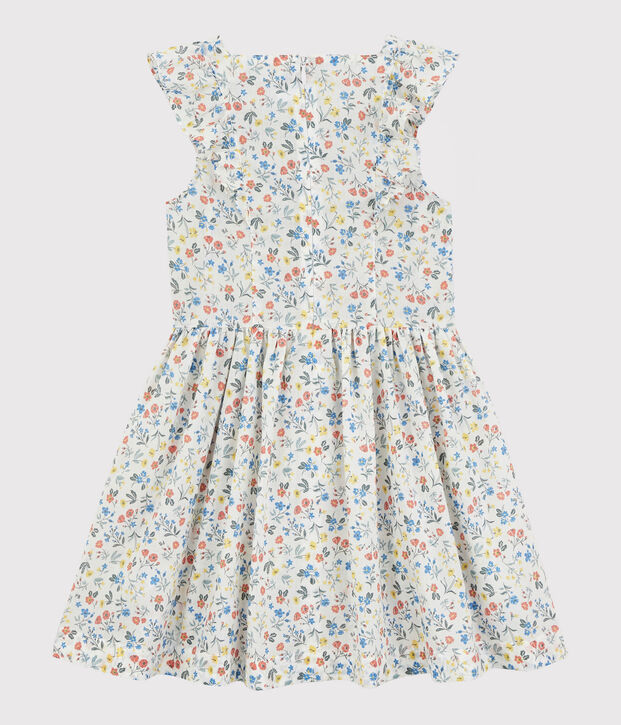 Kurz&auml;rmeliges Kinderkleid aus Popeline f&uuml;r M&auml;dchen weiss/vielfarbig