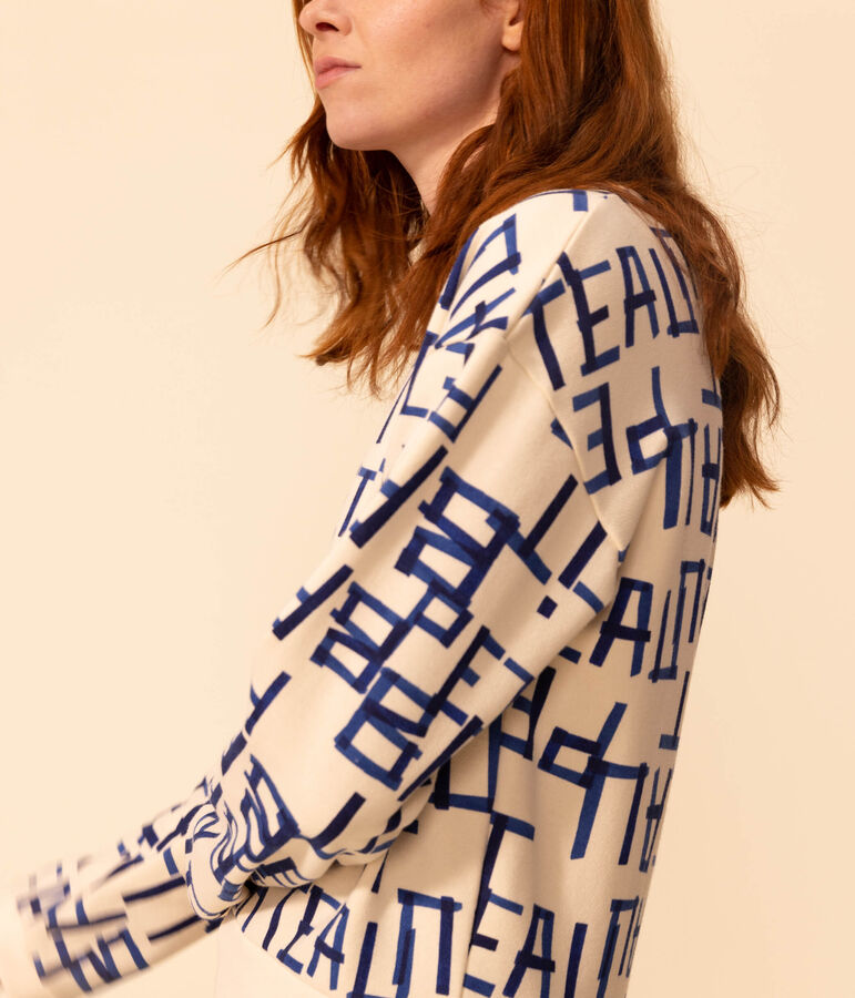 Sweatshirt aus Molton f&uuml;r Damen naturfarben/vielfarbig