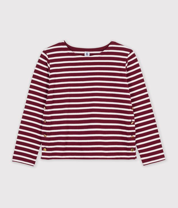 Damen-Streifenshirt Marini&egrave;re aus Baumwolle rot/weiss
