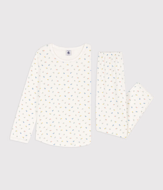 Kinderpyjama aus Baumwolle für Mädchen weiss MARSHMALLOW/weiss MULTICO