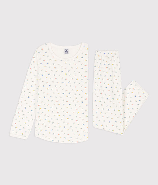 Kinderpyjama aus Baumwolle f&uuml;r M&auml;dchen weiss/vielfarbig