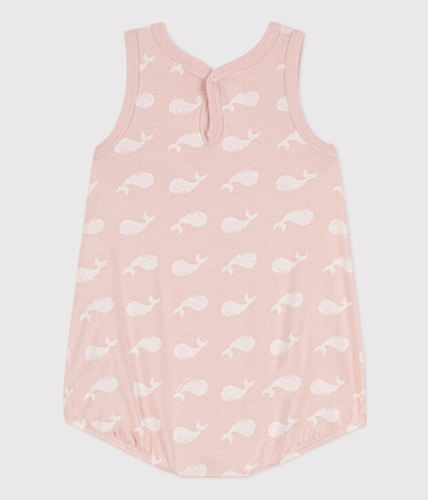 Baby-Kurzoverall aus Baumwolle mit rosa Walen rosa/weiss