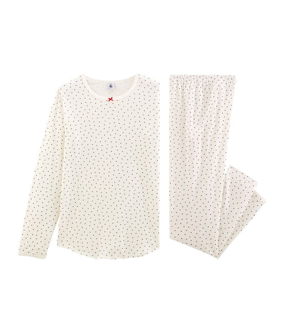 Rippstrick-Pyjama für Mädchen weiss MARSHMALLOW/weiss MULTICO