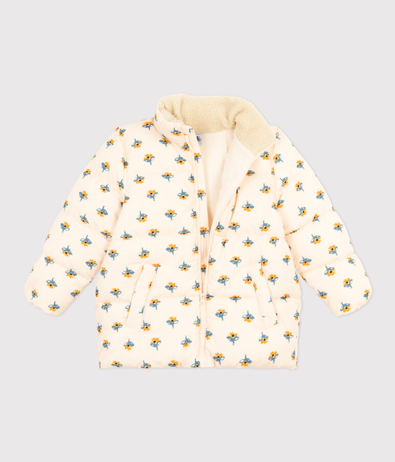 Kinder-Winterjacke mit ausziehbarer Kapuze f&uuml;r M&auml;dchen naturfarben/vielfarbig