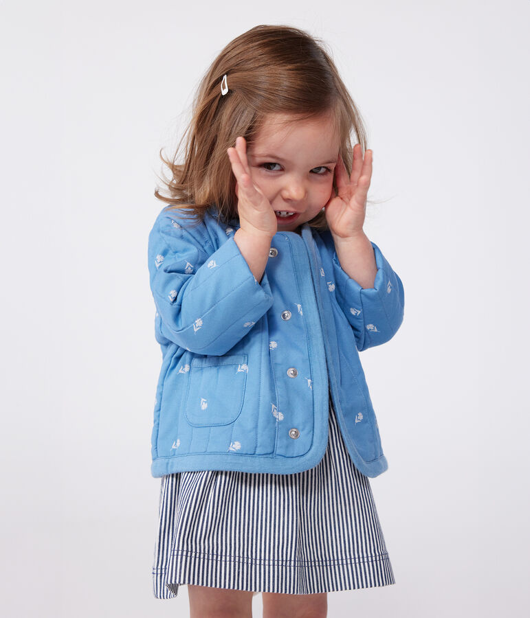 Baby-Jacke aus gesteppter Baumwolle mit Bl&uuml;mchenmuster blau/weiss