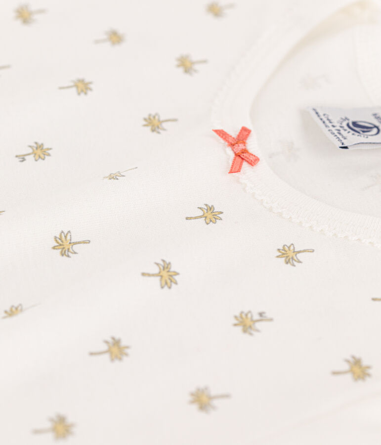 Nachthemd aus Baumwolle f&uuml;r M&auml;dchen mit Palmenmotiv weiss MARSHMALLOW/weiss MULTICO