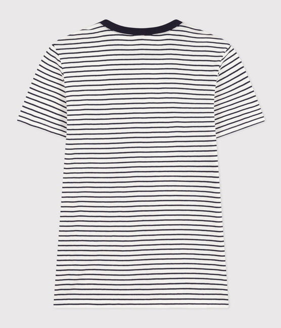 Kurzärmeliges Damen-T-Shirt "L'Iconique" aus gestreiftem Rippstrick weiss MARSHMALLOW/blau SMOKING