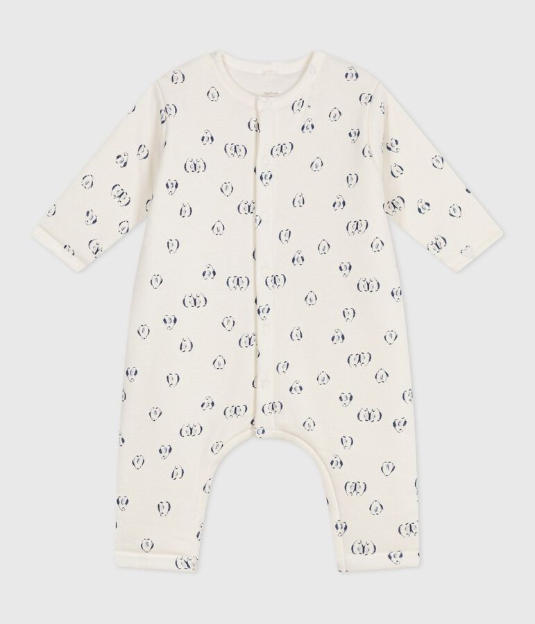 Wattierter Baby-Overall aus Baumwolle mit Pinguin-Motiv naturfarben/blau