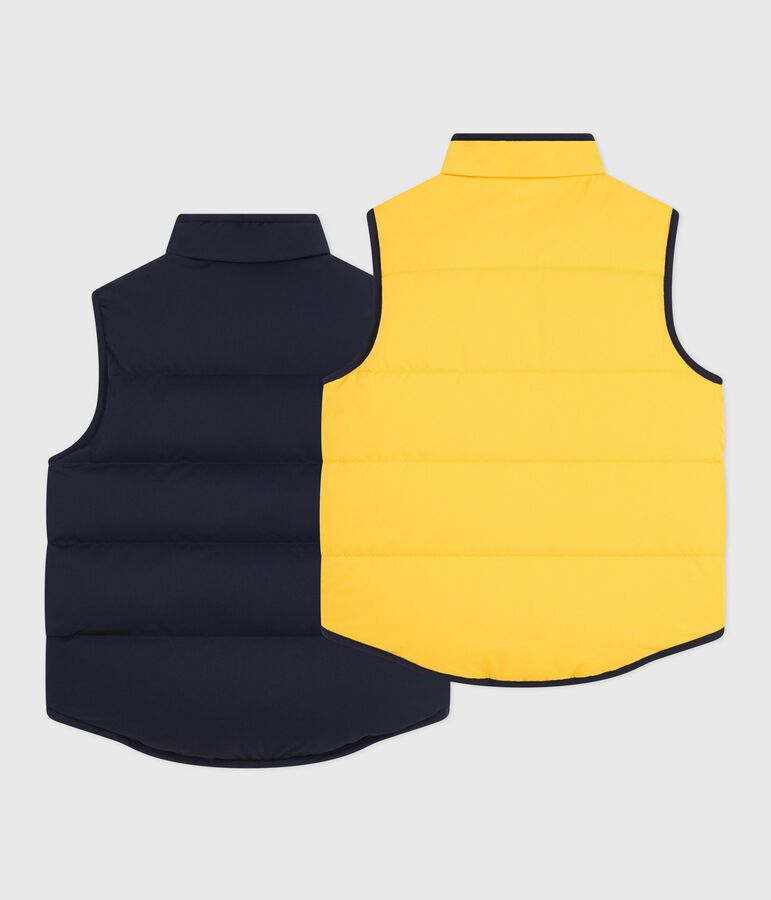 &Auml;rmellose Kinder-Winterjacke zum Wenden in zwei Farben blau/gelb