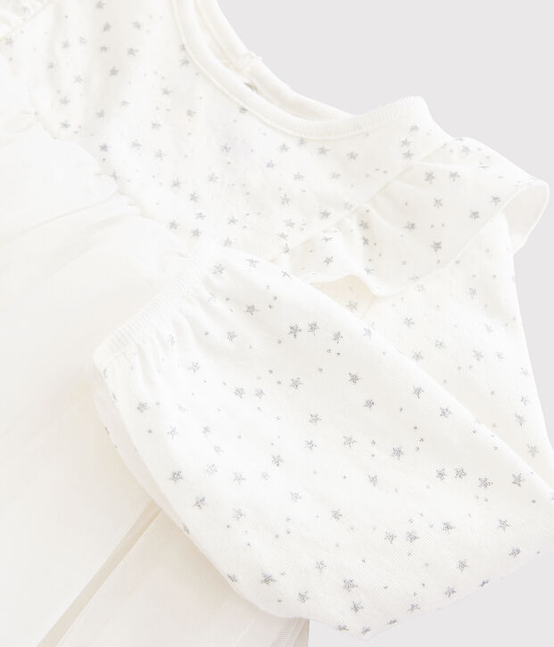 Lang&auml;rmeliges Baby-Kleid f&uuml;r M&auml;dchen weiss/grau