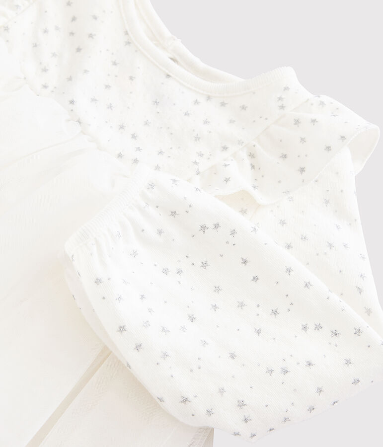 Lang&auml;rmeliges Baby-Kleid f&uuml;r M&auml;dchen weiss/grau