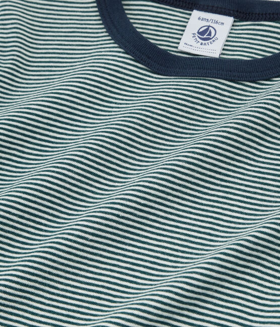 Kurzärmeliger Rippstrick-Pyjama für kleine Jungen grün PINEDE/weiss MARSHMALLOW