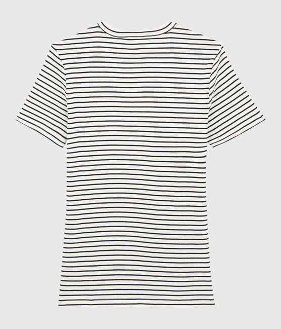 Damen-T-Shirt aus gestreifter Baumwolle mit "Je t'aime"-Schriftzug weiss MARSHMALLOW/blau SMOKING
