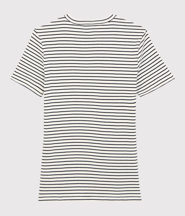 Damen-T-Shirt aus gestreifter Baumwolle mit Je t'aime-Schriftzug weiss/blau