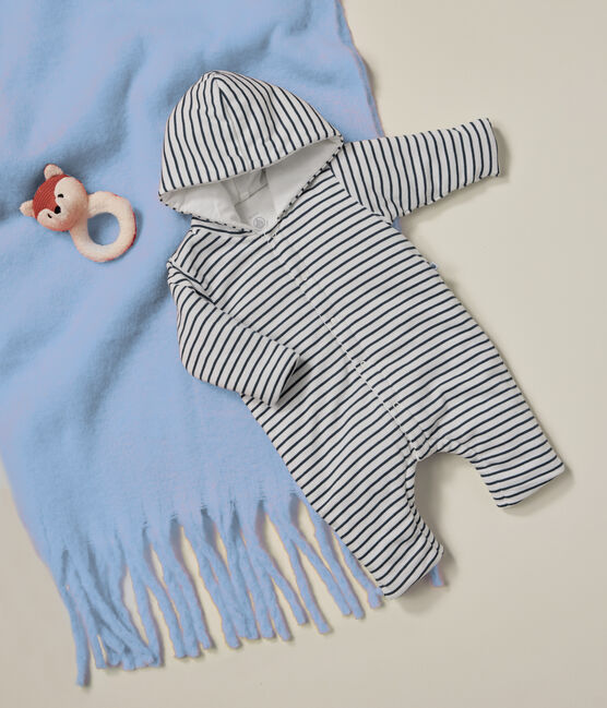 Langer, wattierter Baby-Overall mit Kapuze aus Baumwolle weiss MARSHMALLOW/blau SMOKING