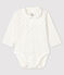 Langärmeliger Baby-Body weiss MARSHMALLOW/blau ACIER