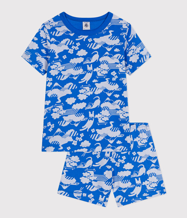 Kurzer Kinderpyjama aus Baumwolle mit Printmotiv blau/weiss