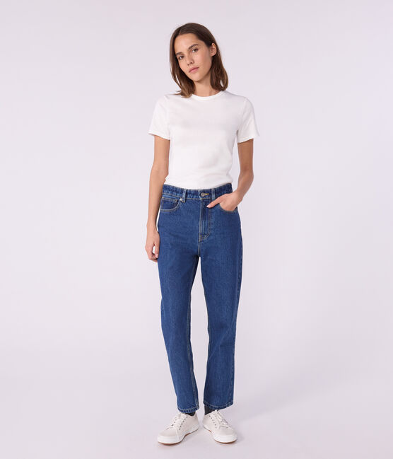 Kurzärmeliges Damen-T-Shirt L'Iconique aus einfarbigem Rippstrick weiss ECUME