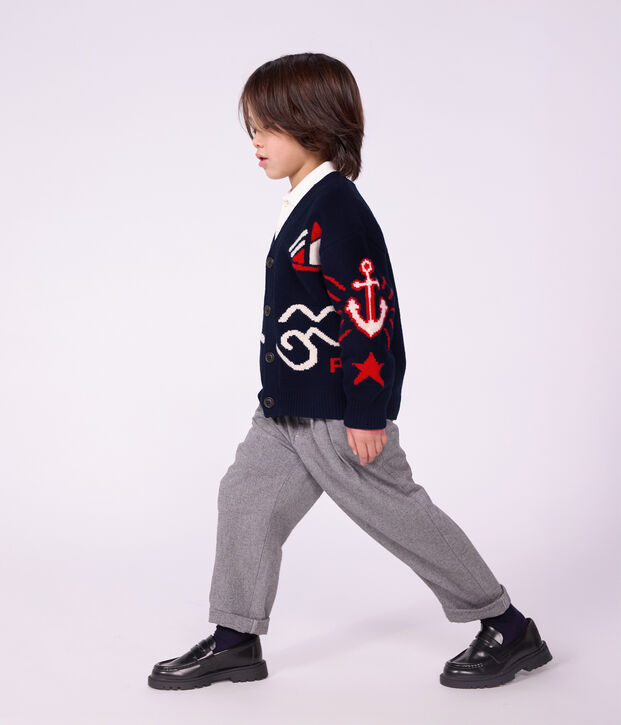 Kinder-Cardigan aus Wolle und Baumwolle mit Motiven rot/vielfarbig