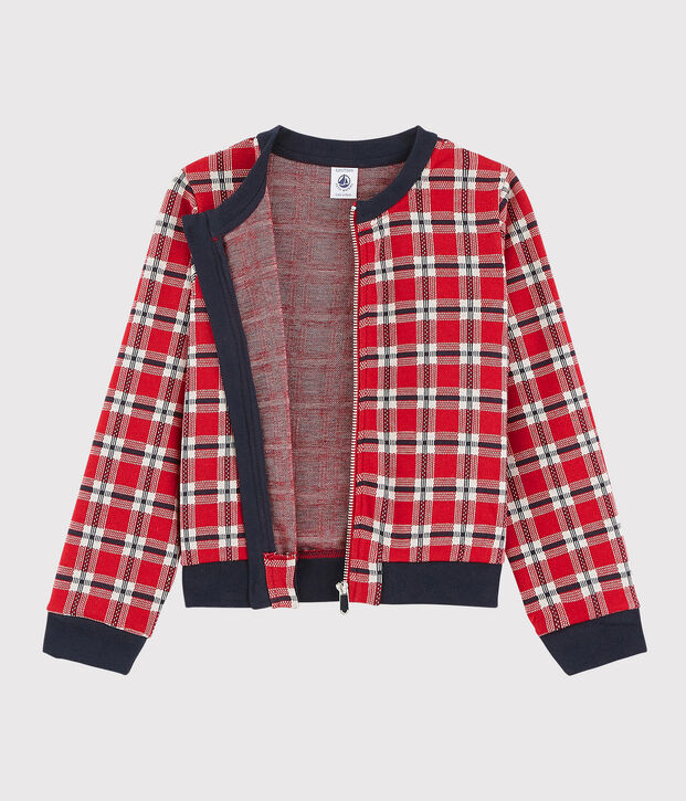 Karierter Kinder-Cardigan f&uuml;r M&auml;dchen rot/vielfarbig