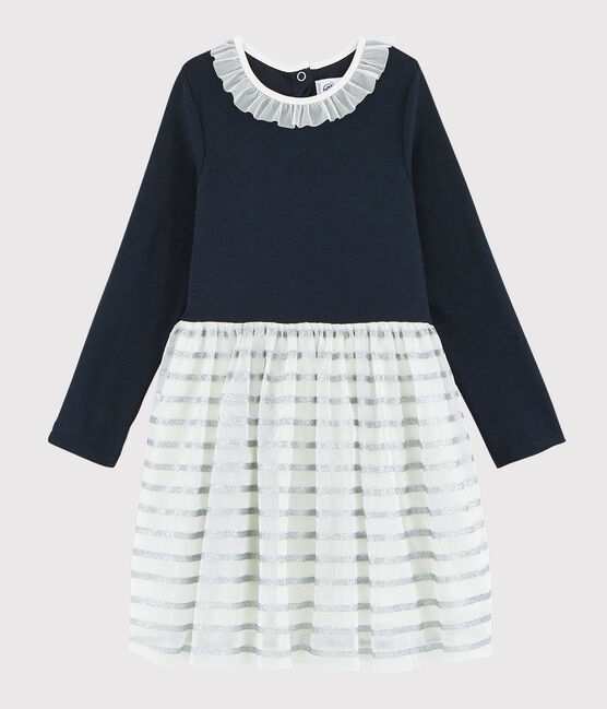 Langärmeliges Kinderkleid für Mädchen blau SMOKING/weiss MULTICO