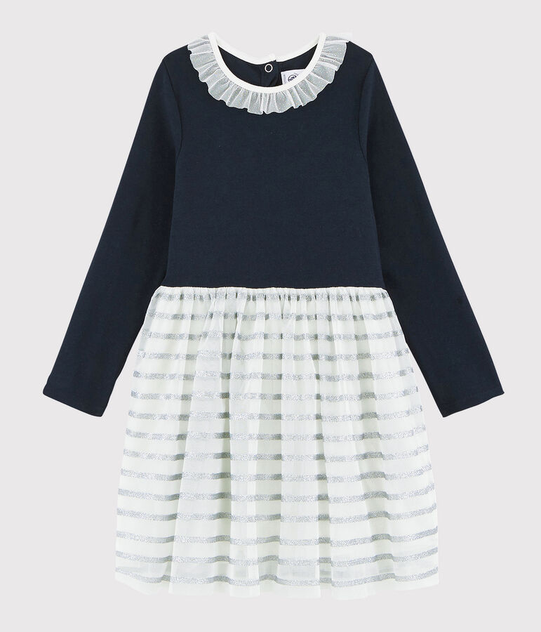 Lang&auml;rmeliges Kinderkleid f&uuml;r M&auml;dchen blau SMOKING/weiss MULTICO