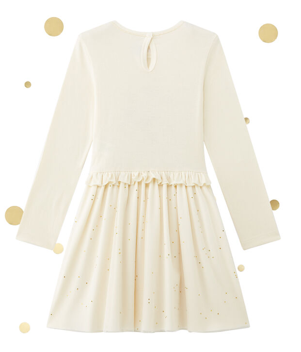 Glitzerndes M&auml;dchen-Kleid im Materialmix weiss