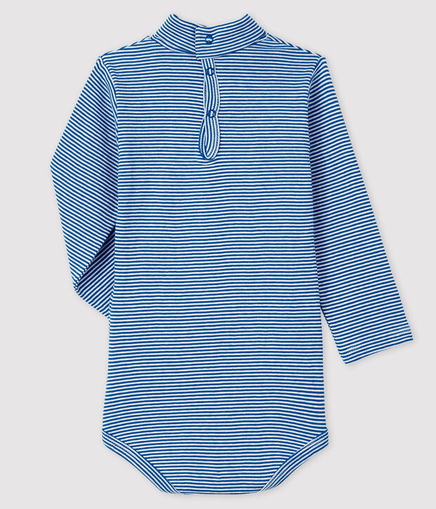 Lang&auml;rmeliger Baby-Body mit Rollkragen blau/weiss