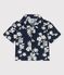 Kurzärmeliges Babyhemd mit Hawaii-Motiv blau MEDIEVAL/weiss MARSHMALLOW