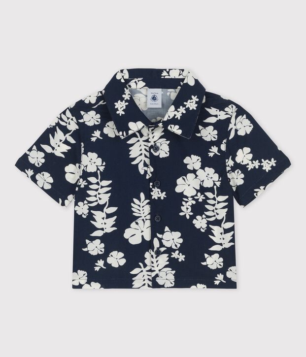 Kurz&auml;rmeliges Babyhemd mit Hawaii-Motiv blau/weiss